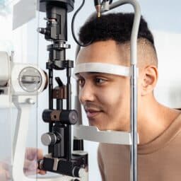 Man receiving an eye exam to detect glaucoma.